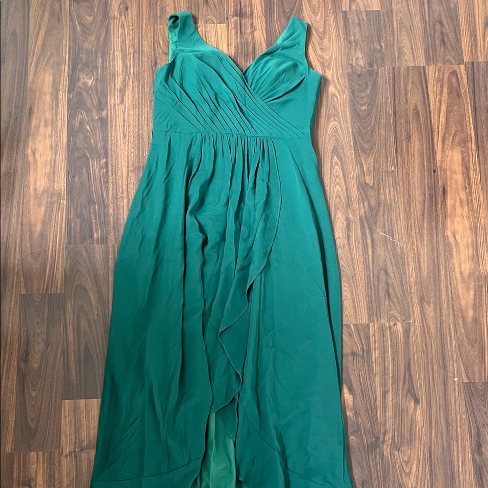 JJs House Teal Green Chiffon Maxi Dress with Pleated Bodice